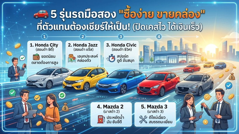 5 รุ่นรถมือสองซื้อง่ายขายคล่อง